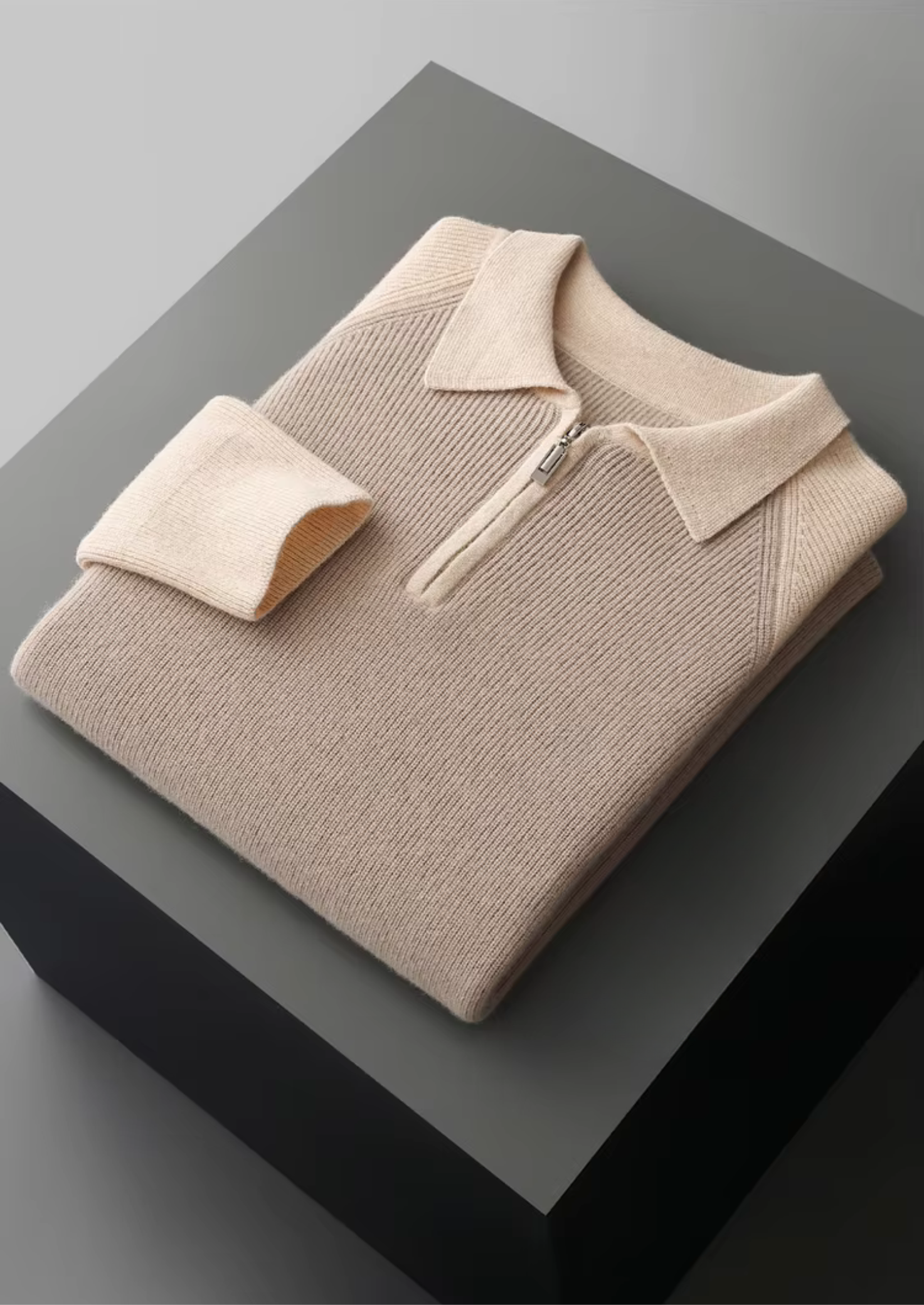 Men’s Two-Tone Zip Polo Knit Sweater