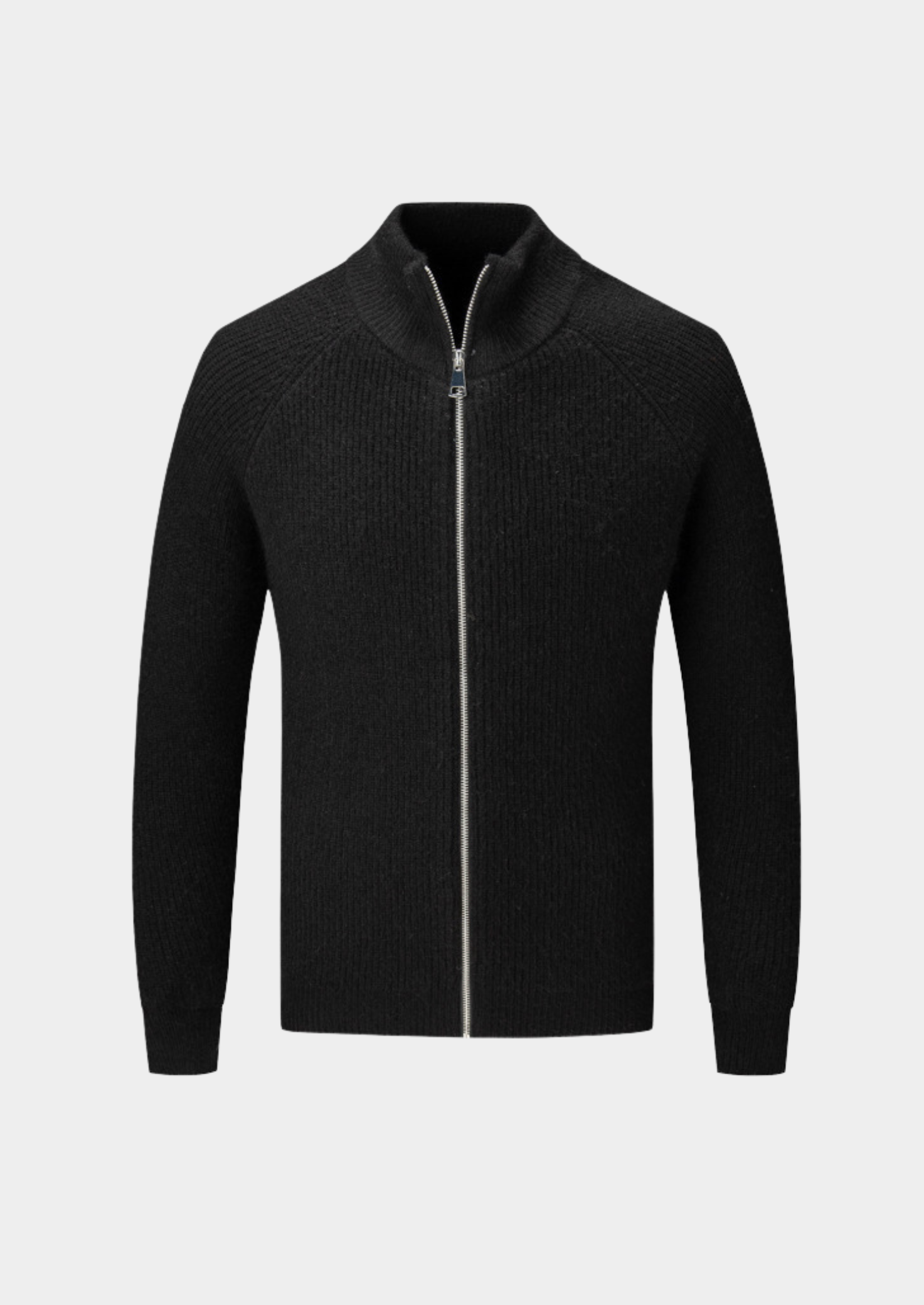 Men’s Zip Front High-Collar Knit Cardigan