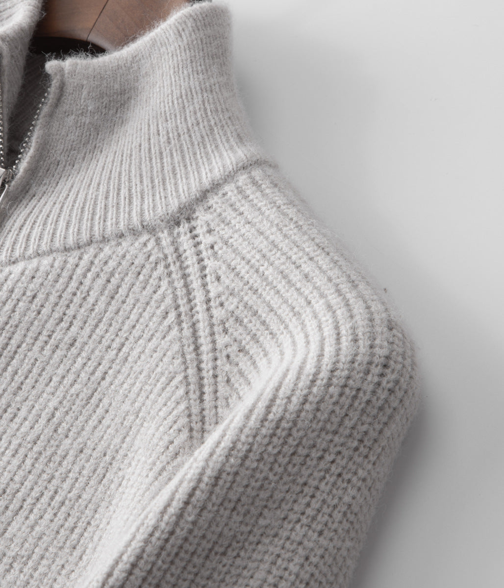 Men’s Zip Front High-Collar Knit Cardigan