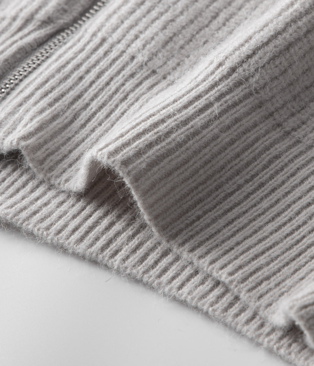 Men’s Zip Front High-Collar Knit Cardigan