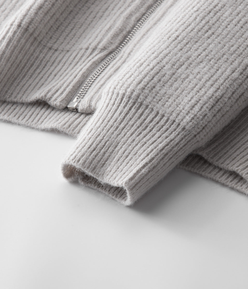 Men’s Zip Front High-Collar Knit Cardigan